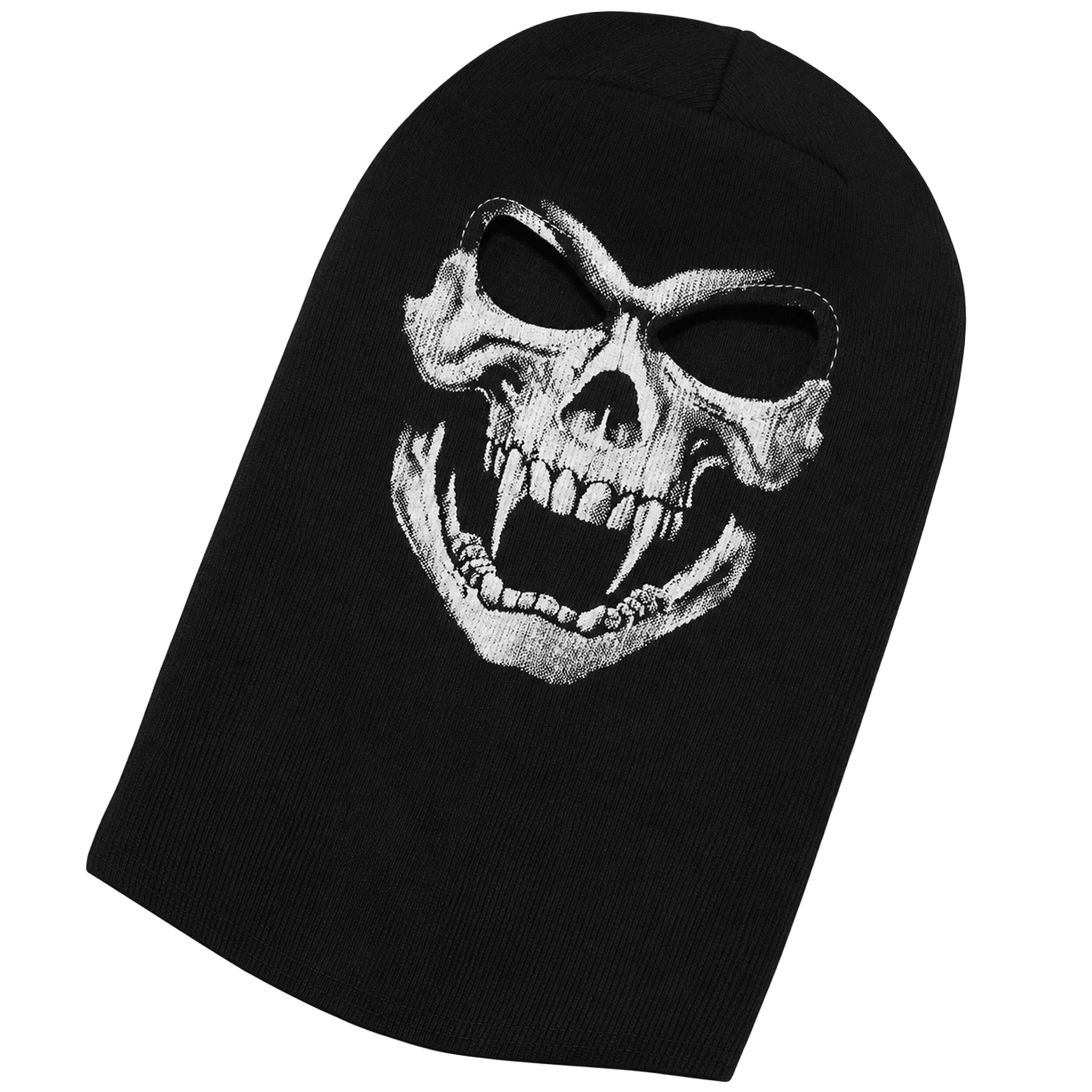 Svart balaclava med vampyr-dödskalle – stickad ansiktsmask som täcker hela huvudet