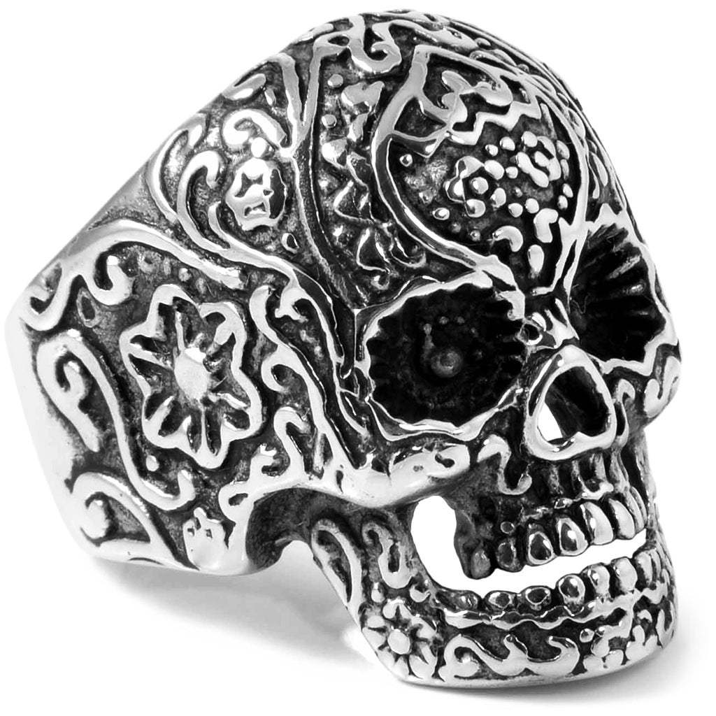 Mexikansk calavera dödskalle ring av äkta sterling silver