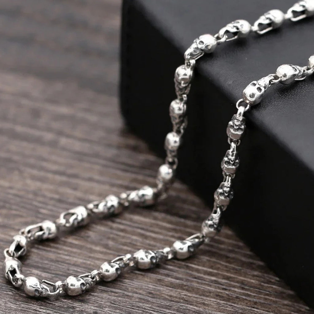 Silverfärgad sterling silver dödskalle kedja
