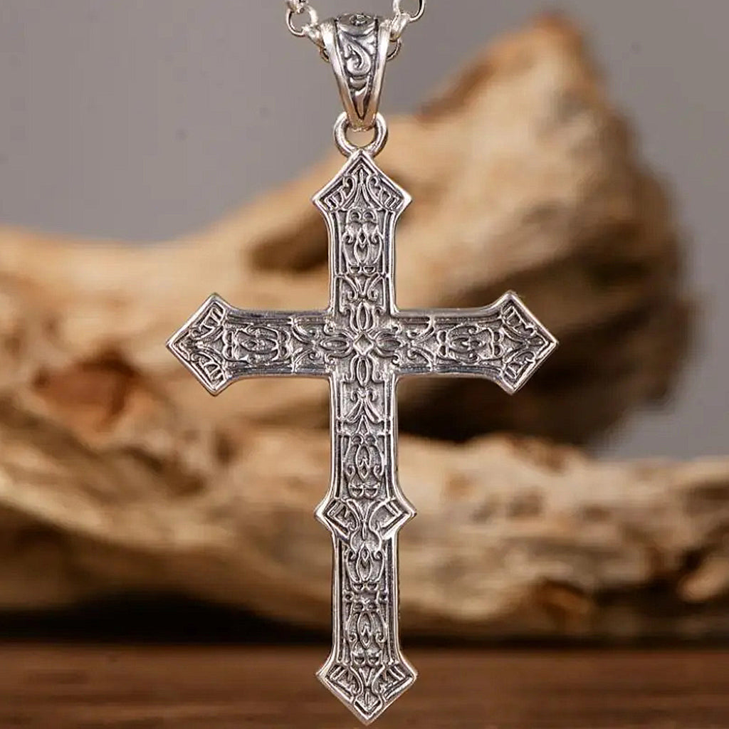 Latinskt sterling silver kors halsbandssmycke med en dödskalle och svarta agater