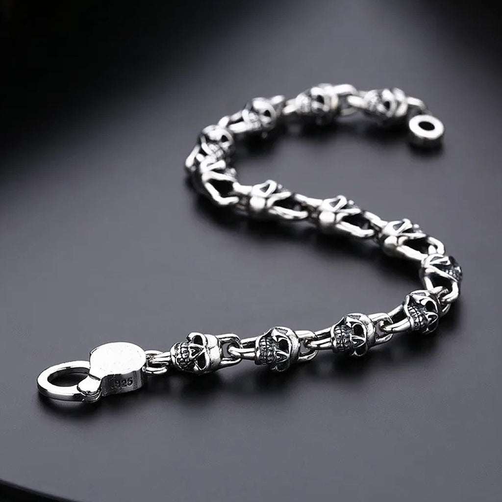 Silverfärgat döskalle länkarmband av äkta sterling silver 925