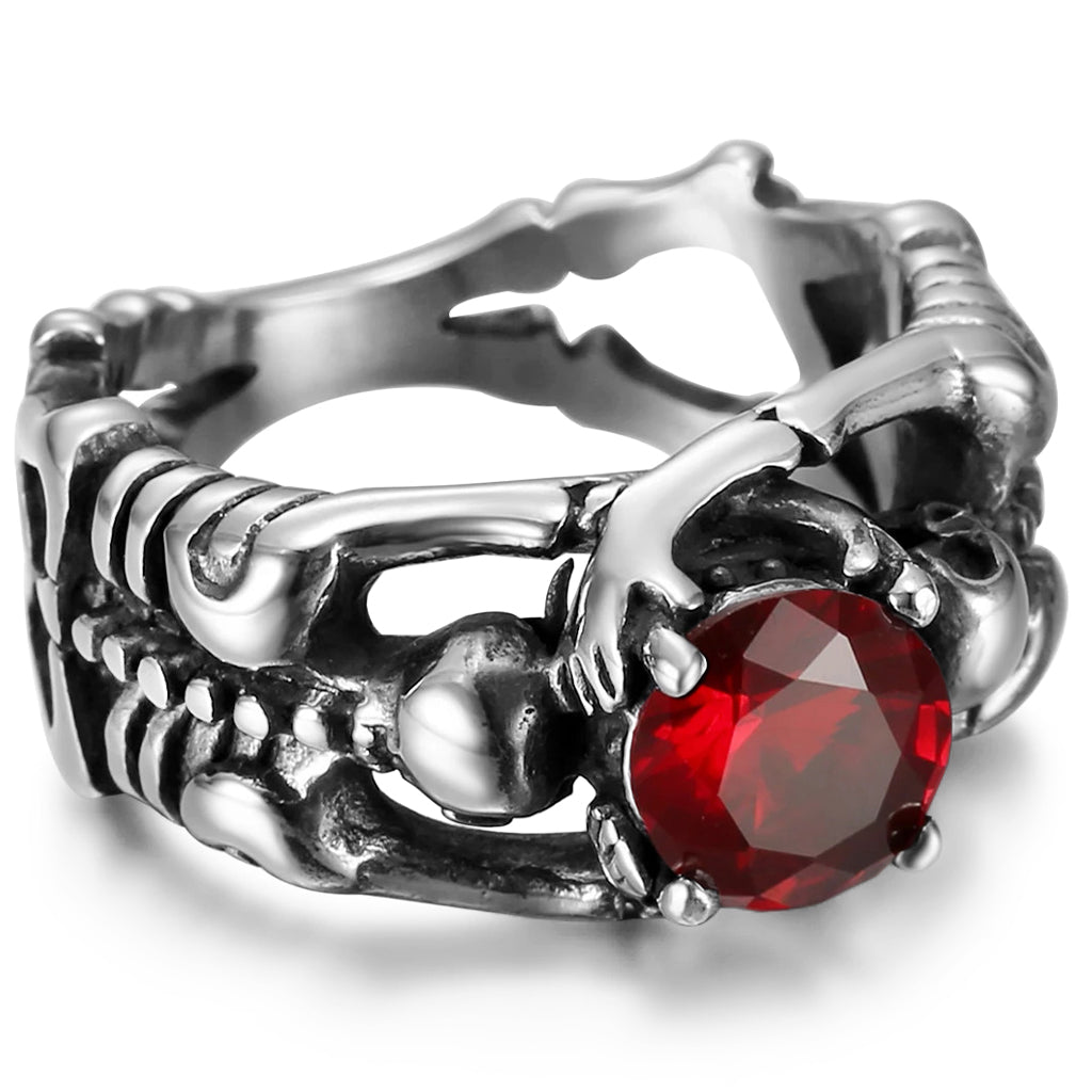 Dödskalle Förlovningsring Röd Diamant
