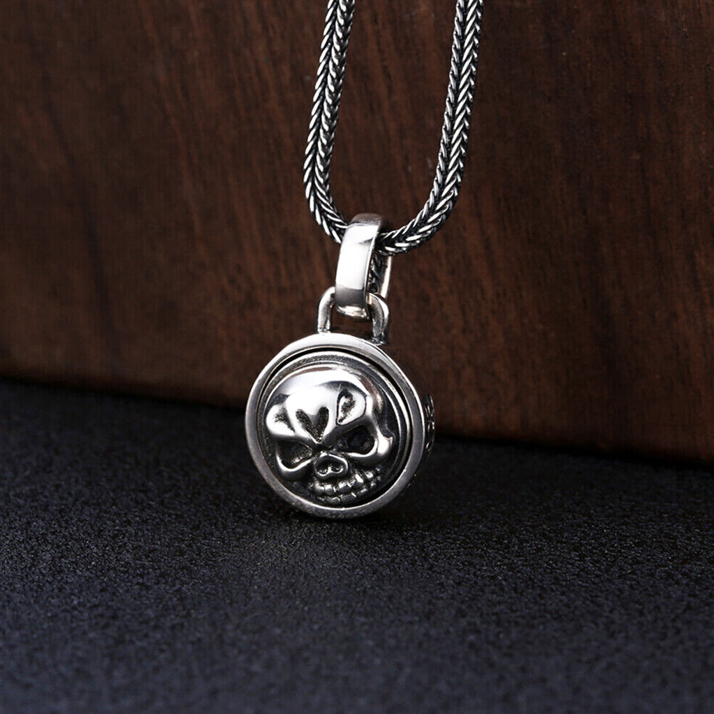 Sterling silver halsband med snurrande dödskalle