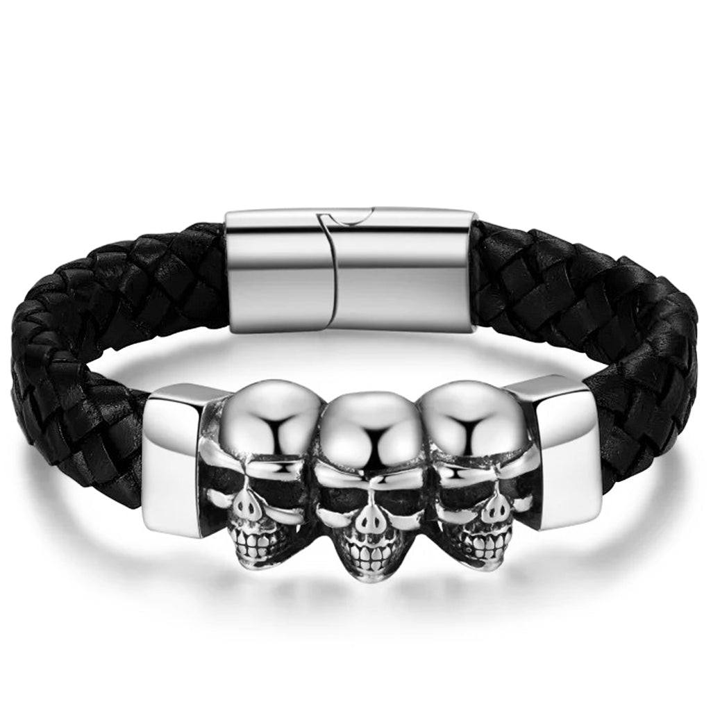 Armband Läder Tre Dödskallar