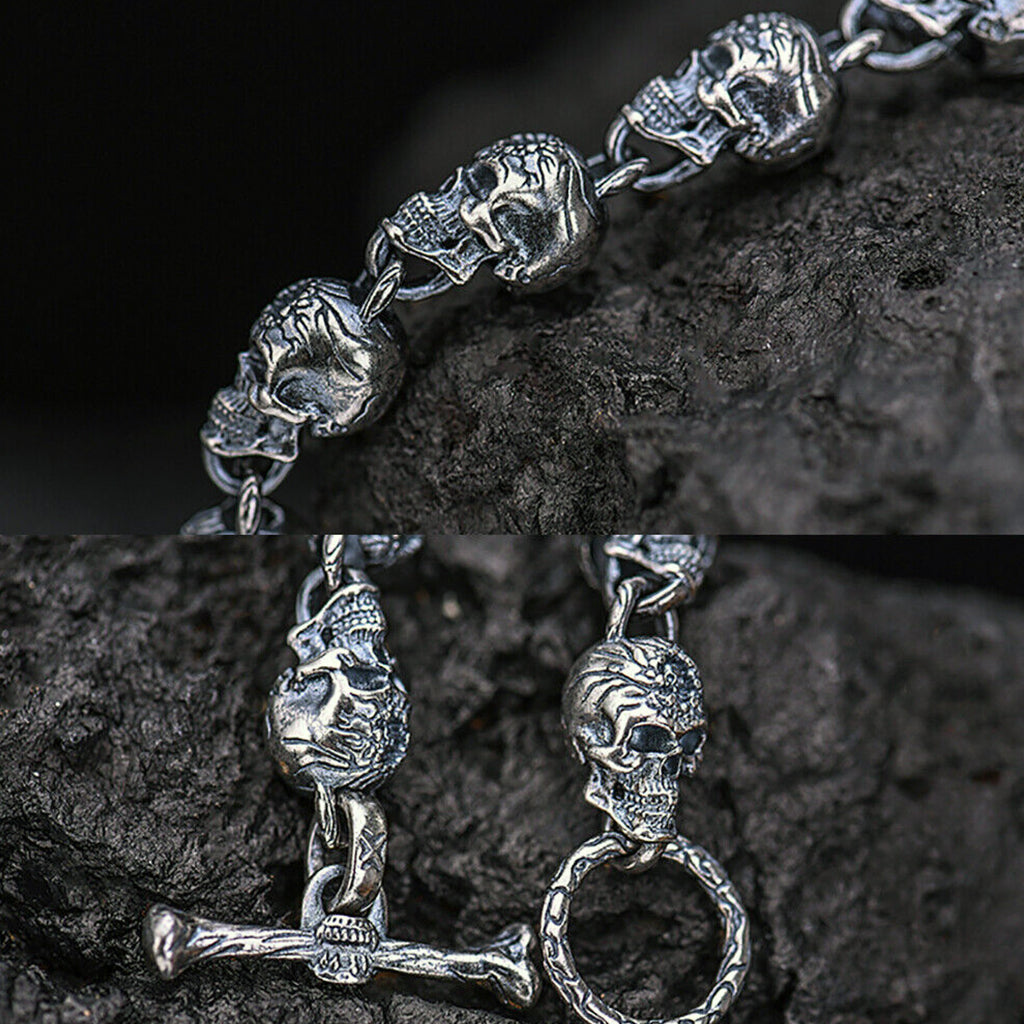 Silverfärgat länkarmband av sterlingsilver med kranium