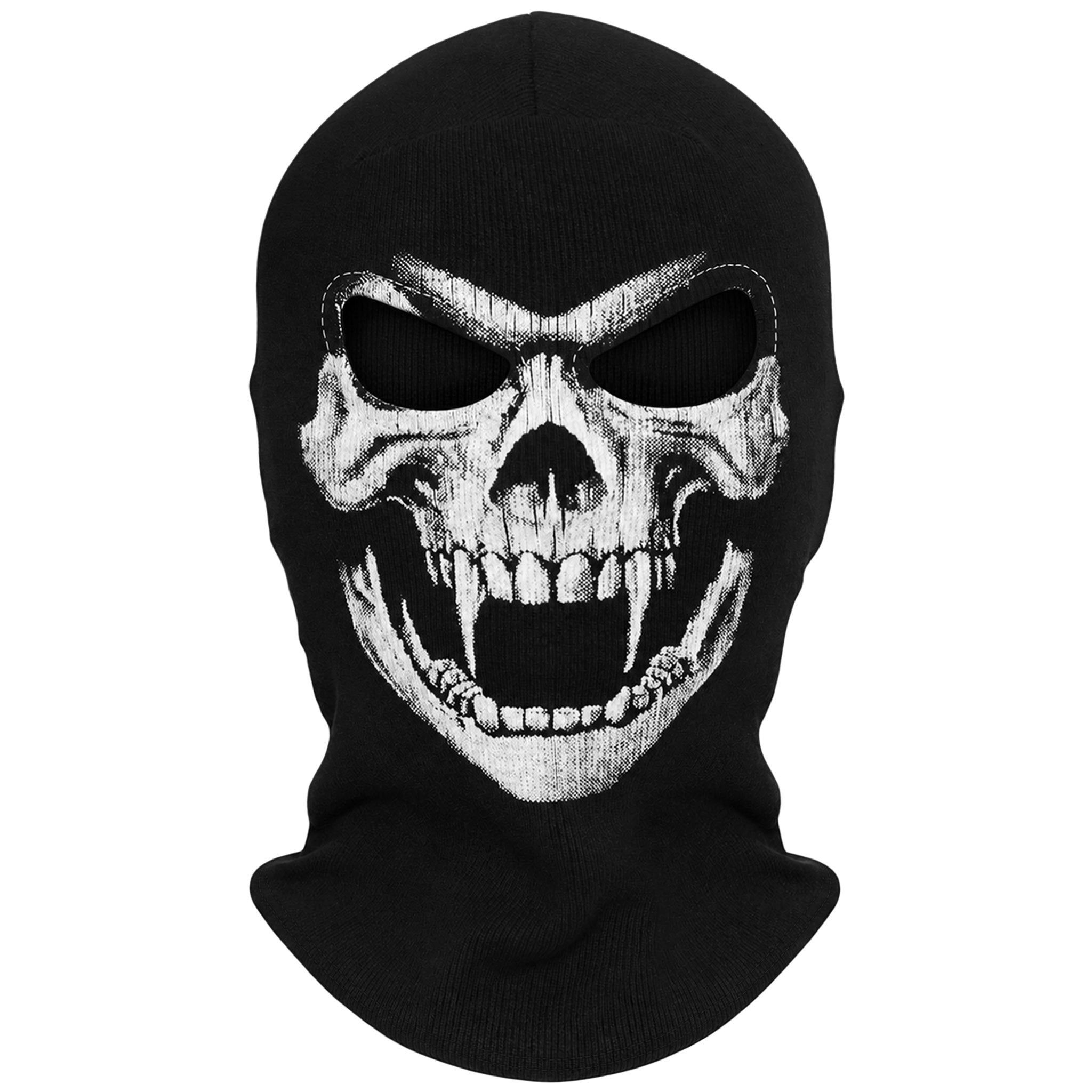 Svart balaclava med tryck föreställande en dödskalle med vampyrtänder