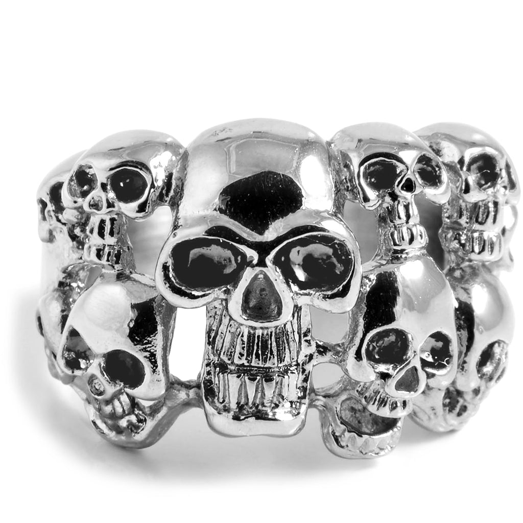Silverfärgad ring av äkta sterling silver 925 med flera dödskallar