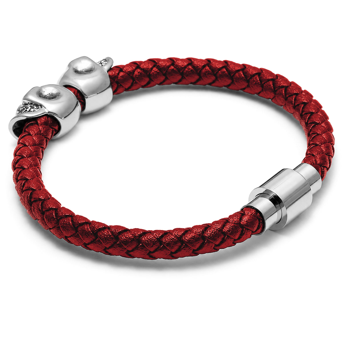 Rödfärgat dödskalle-armband av äkta läder – rebelliskt armband med dödskalledesign