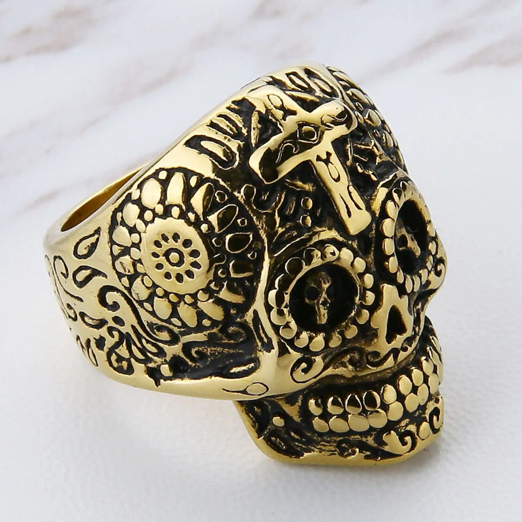 Sugar skull dödskalle ring guld