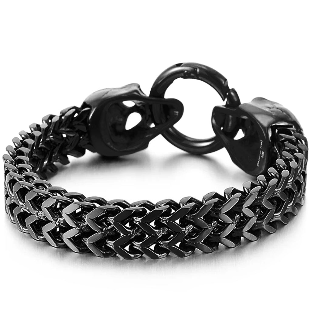 Svartfärgat armband med dödskallar för herr