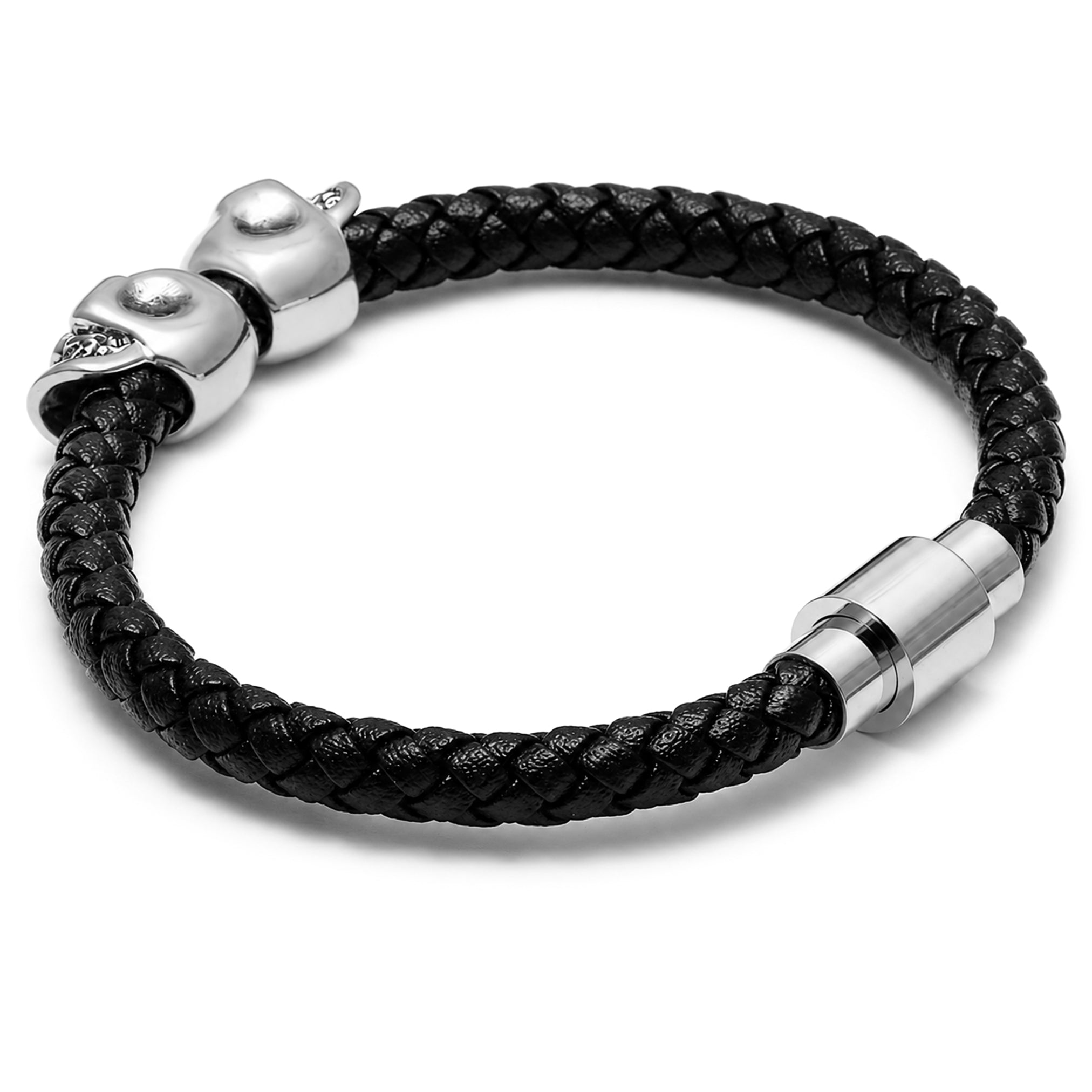 Svart dödskalle-armband av äkta läder – rebelliskt armband med dödskallemotiv