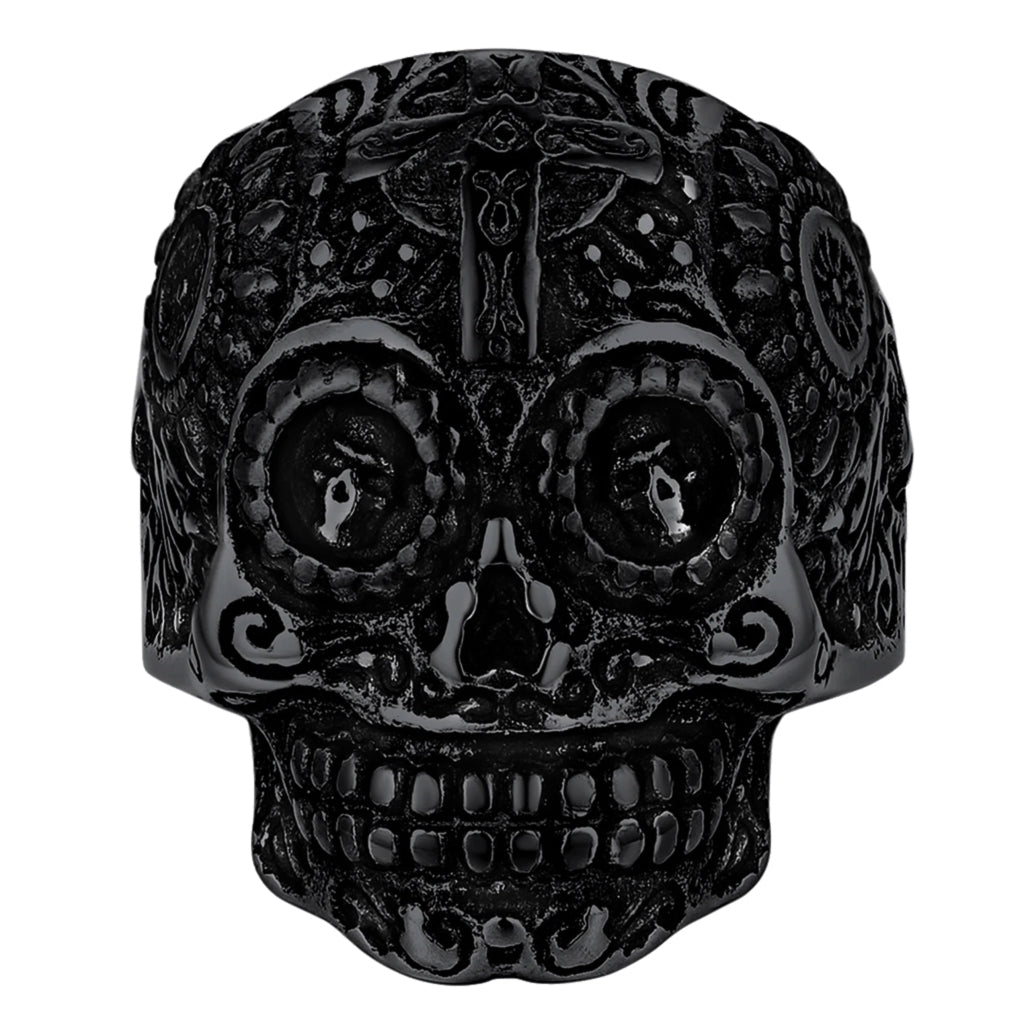 Svart sugar skull dödskalle ring