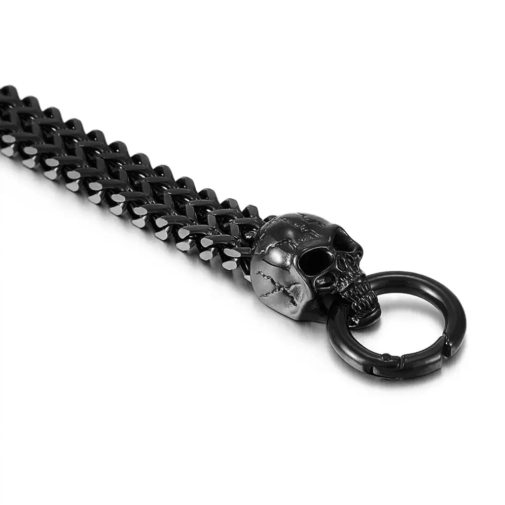 Svartfärgat länkarmband med kranium för herr