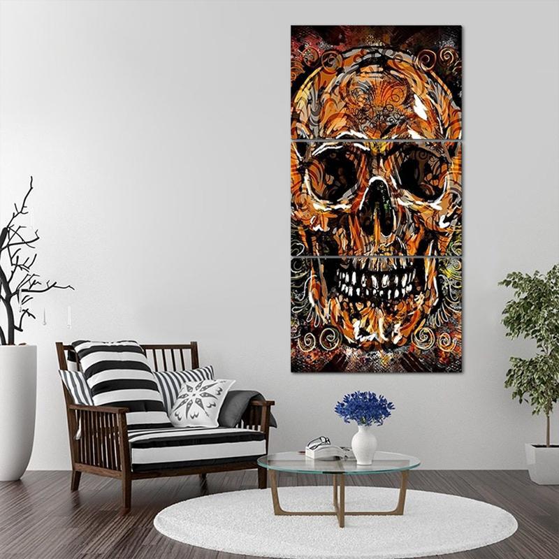 Konstnärlig Dödskalle Tavla 3 Delar