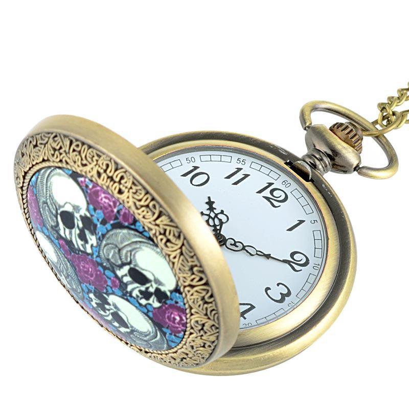 Blommigt Dödskalle Fickur