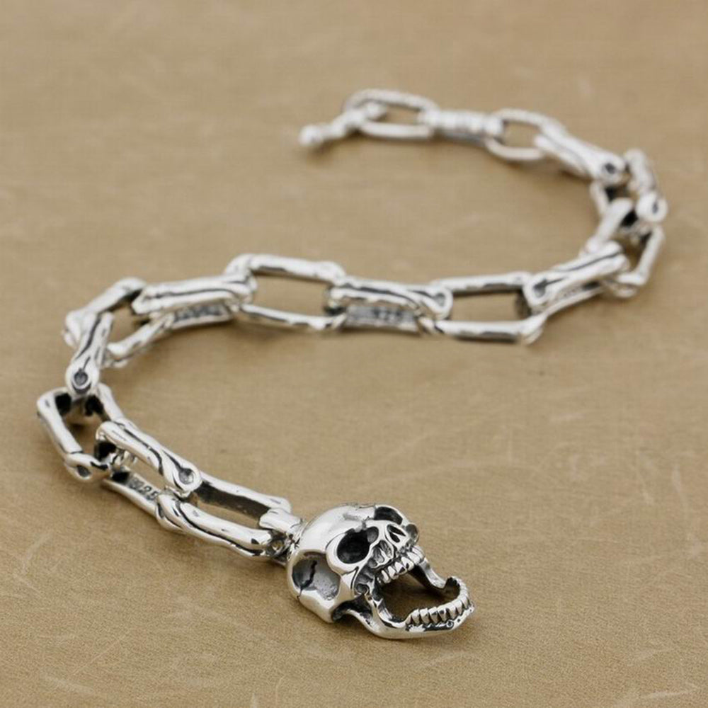 Silver Armband Med Dödskalle-Spänne