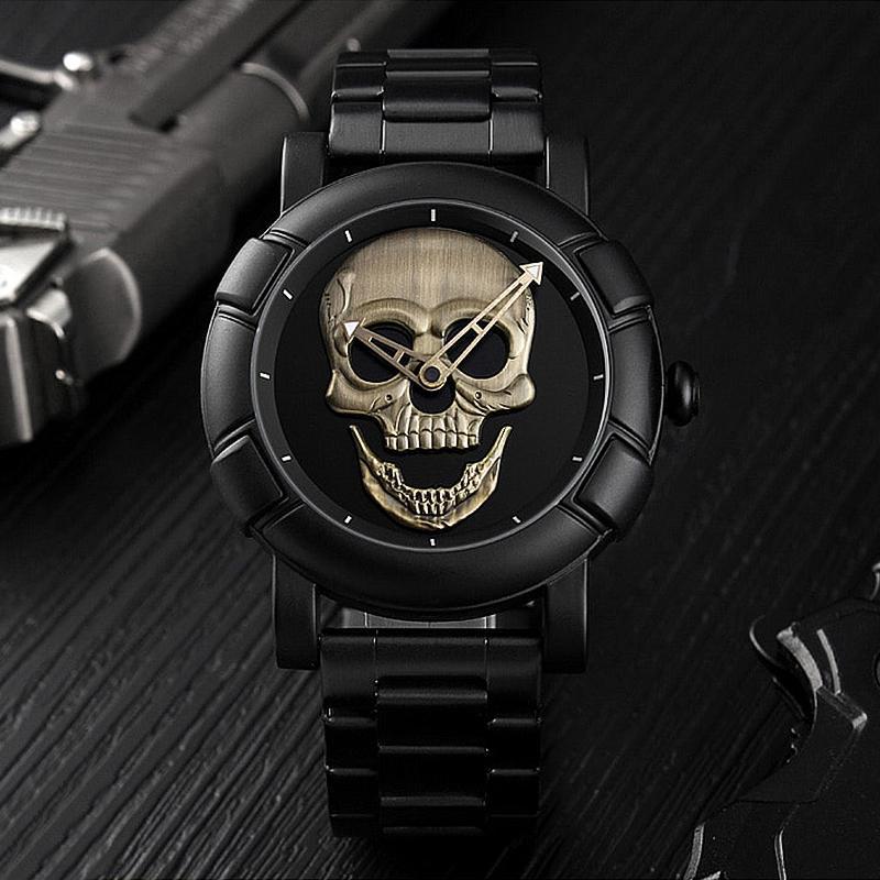 Svart Dödskalle Klocka Herr