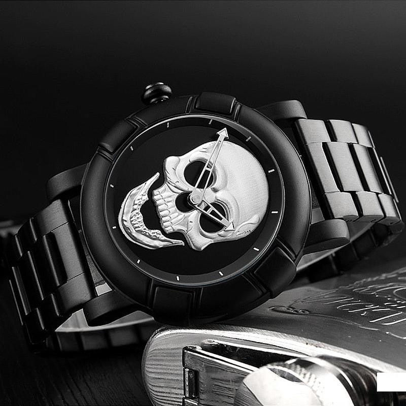 Svart Dödskalle Klocka Herr