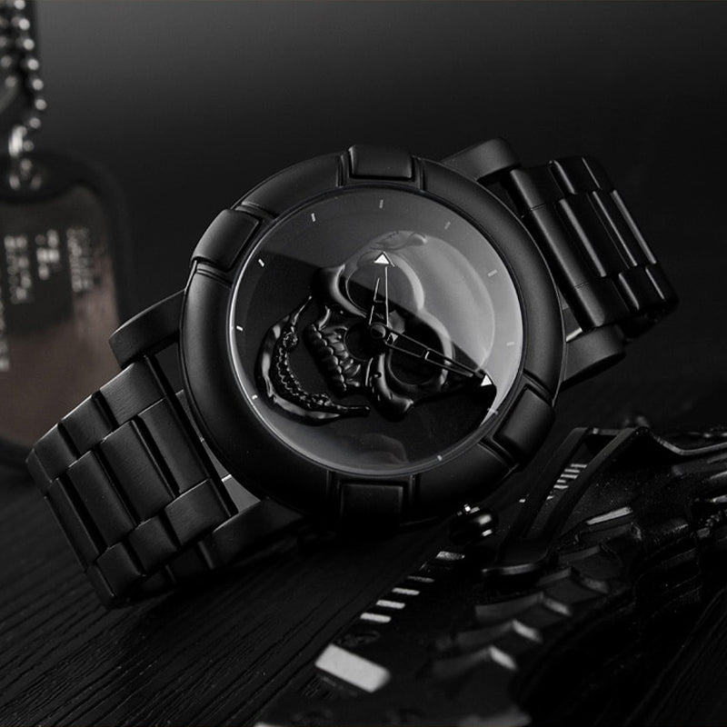 Helsvart Dödskalle Klocka Herr