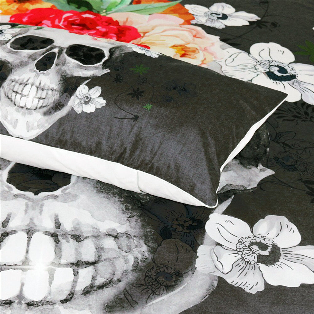 Dödskalle Örngott Blommor