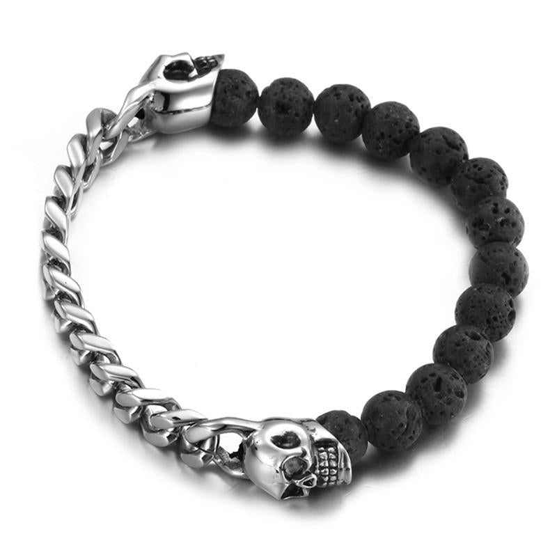 Dödskalle Armband Svarta Lavastenar