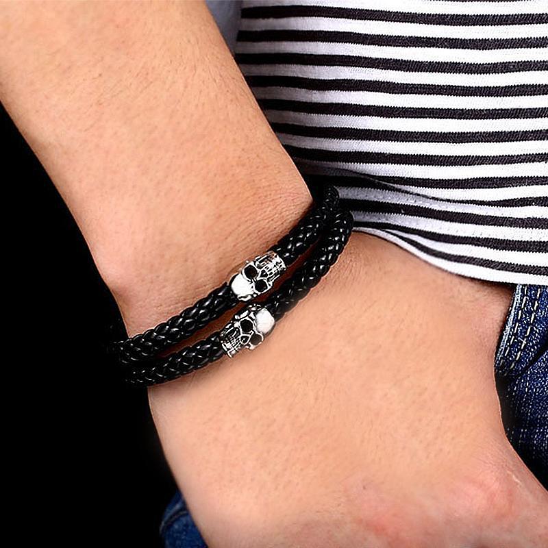 Dödskalle Armband Dual Skulls (Läder)