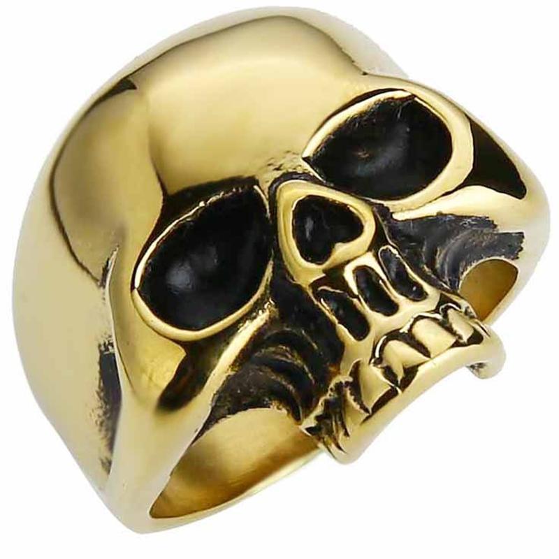 Klassisk Biker Dödskallering Guldstål