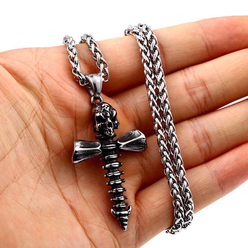 Dödskalle Halsband Spine Cross (Stål)