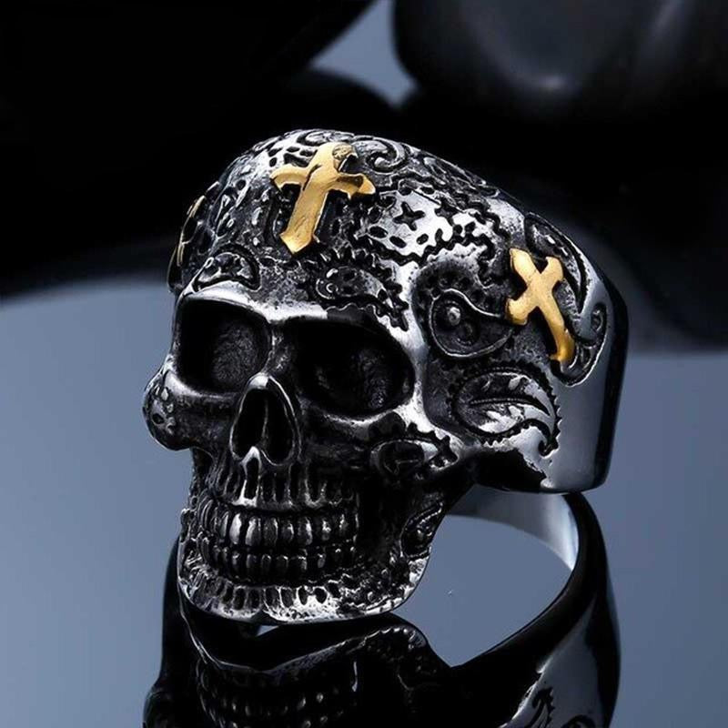 Stålring Dödskalle Med Kors