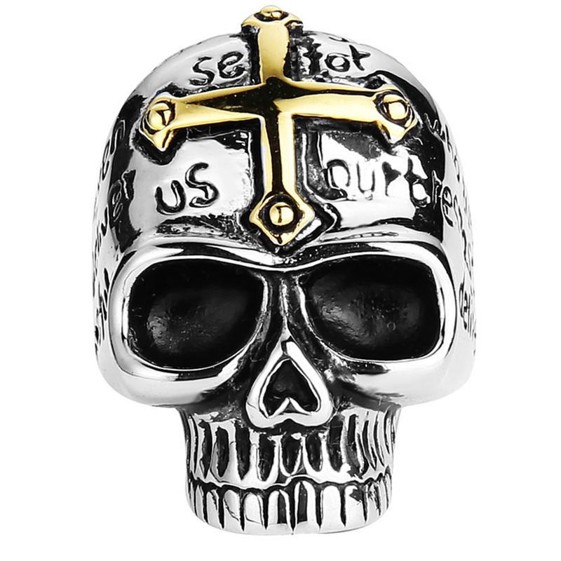 Stålring Med Guldfärgat Kors