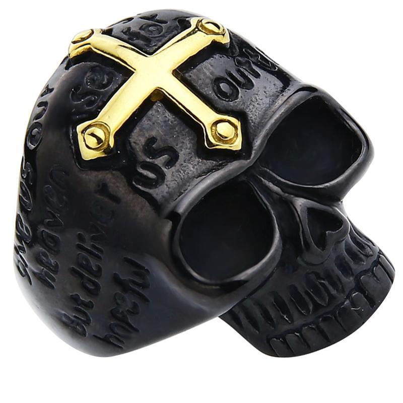 Svart Dödskallering Golden Cross (Stål)