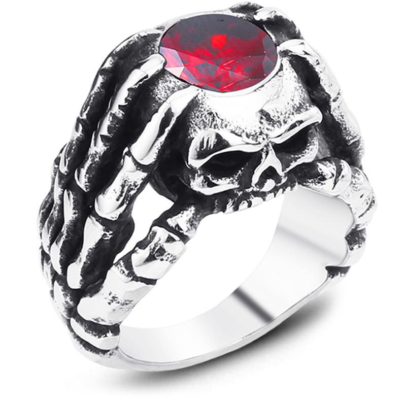 Dödskalle Ring Röd Zirkon