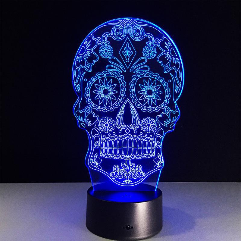 Blå Mexikansk Dödskalle Lampa