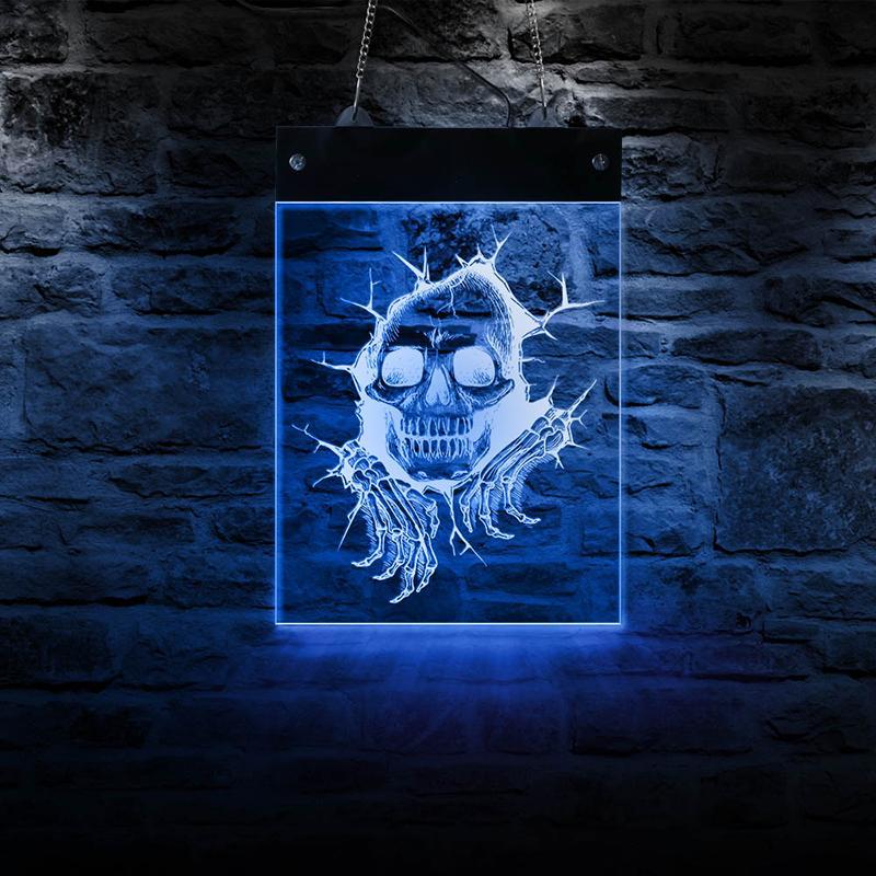 Blå Dödskalle Ljusskylt