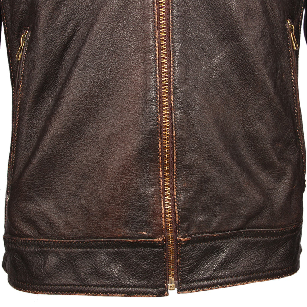 Brun Skinnjacka Herr Med Dödskalle Ryggmärke