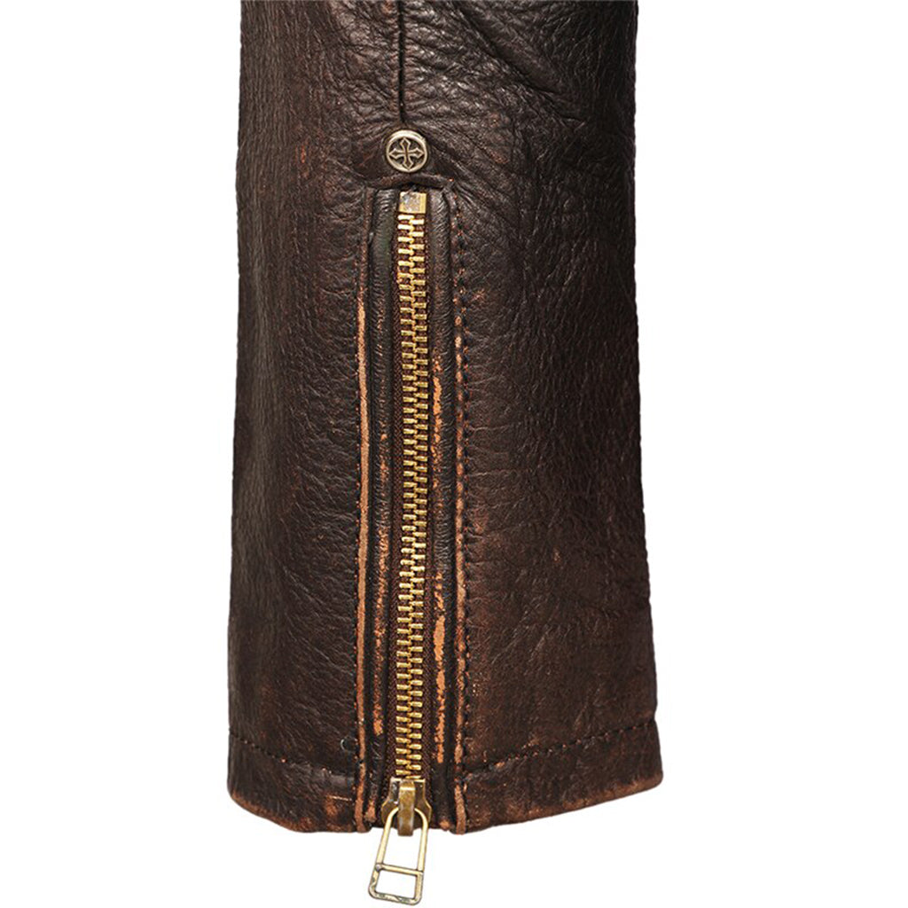 Brun Skinnjacka Med Motorcykel Ryggmärke