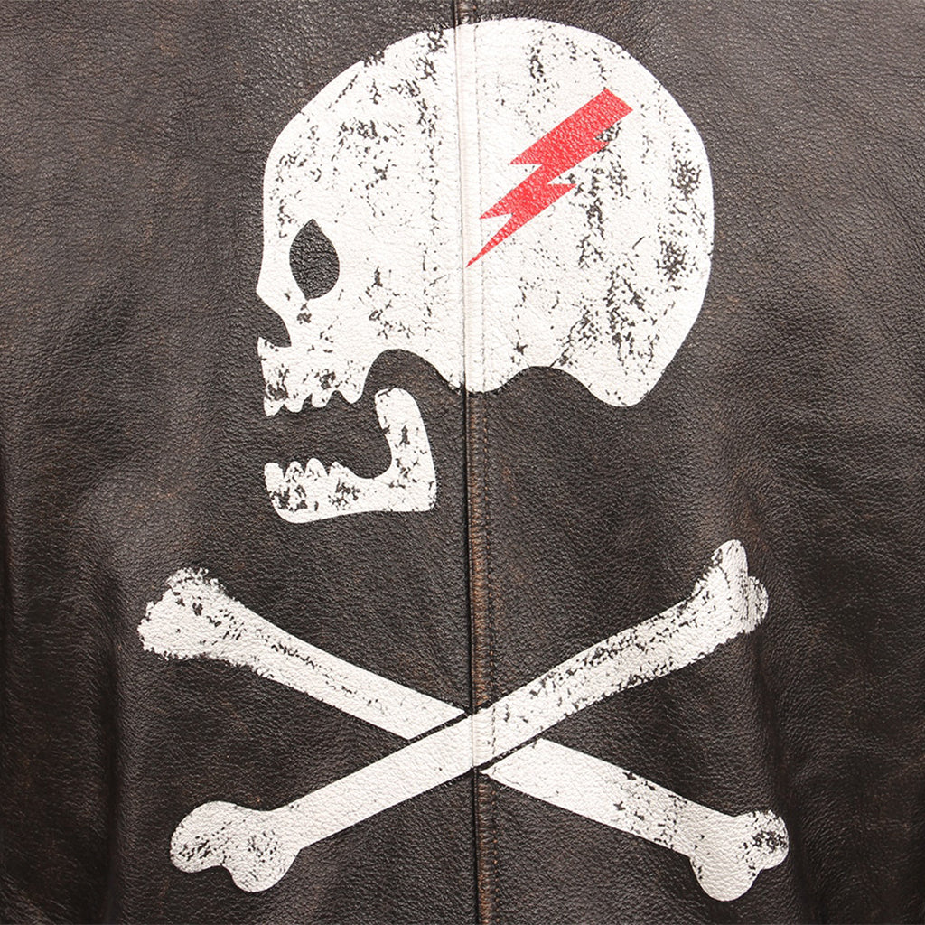 Brun Skinnjacka Med Jolly Roger Dödskalle