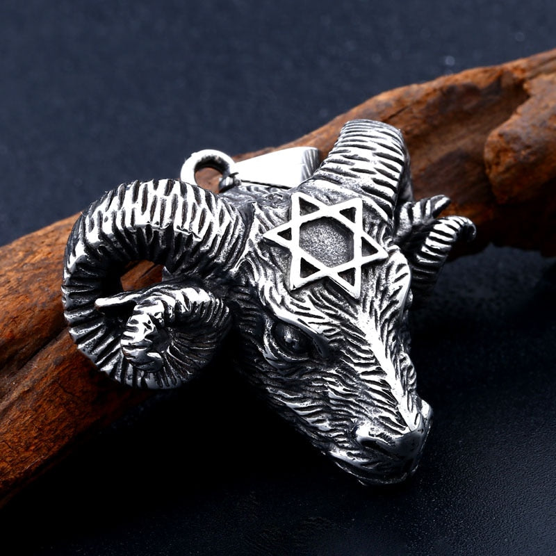 Dödskalle Halsband Hexagram Baphomet (Stål)