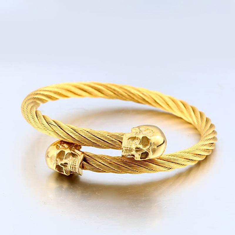 Manschett Armband Med Dödskalle (Guldstål)