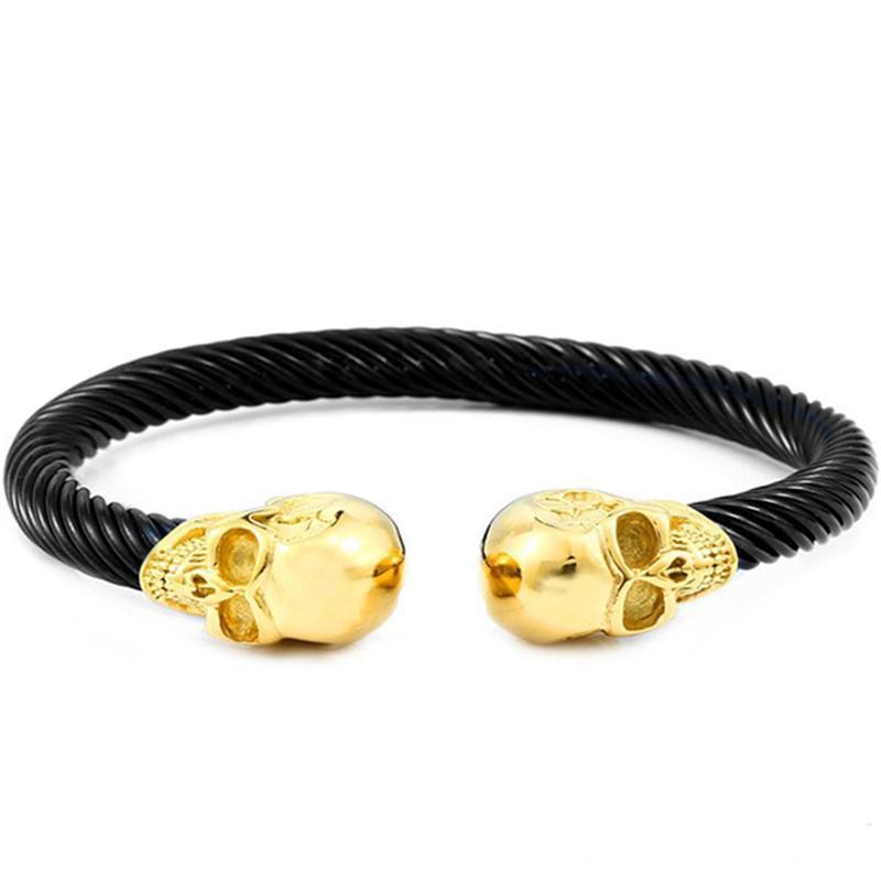 Svart Stålarmband Med Dödskallar