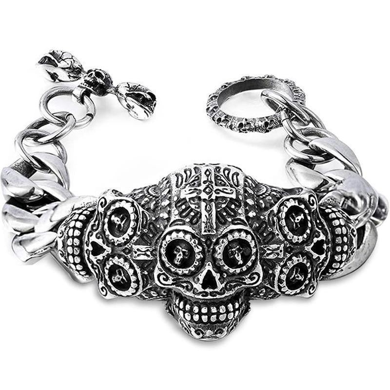 Mexikanskt Dödskalle Stålarmband