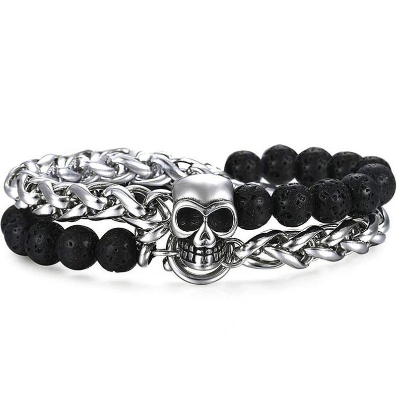 Dödskalle Stålarmband Med Pärlor
