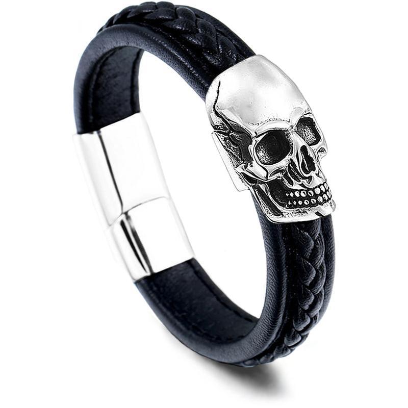 Svart Dödskalle Läderarmband