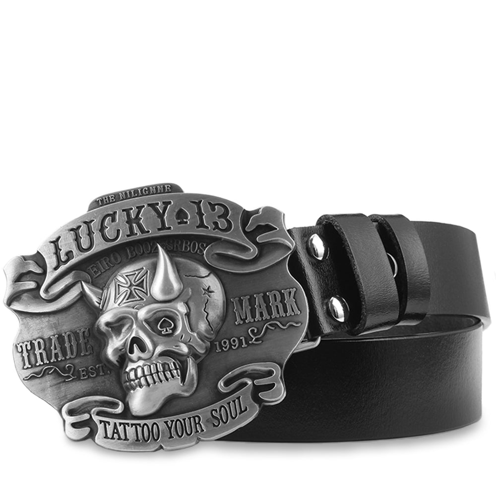 Dödskalle Bälte (Äkta Läder) <br/> Lucky Thirteen