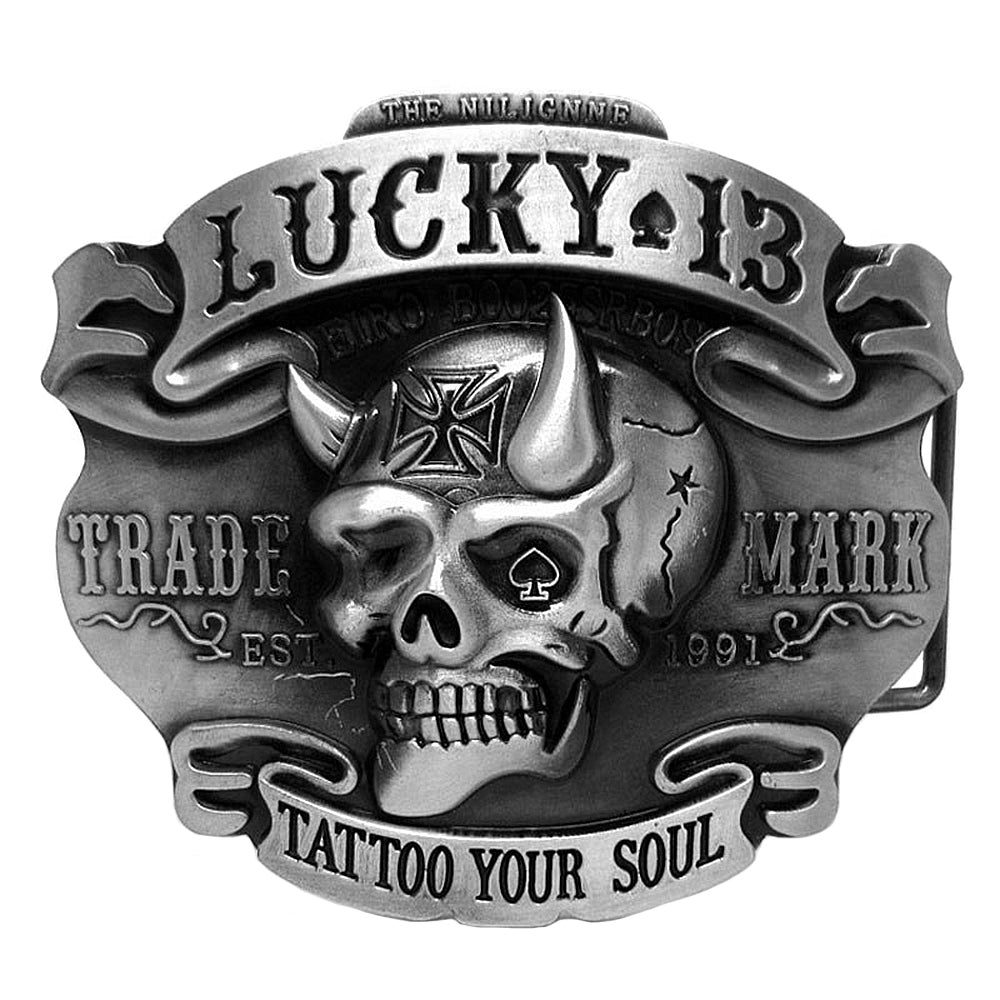 Dödskalle Bältesspänne Lucky Number 13