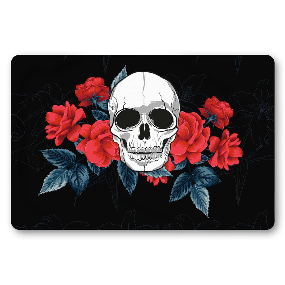 Dödskalle Dörrmatta Med Rosor