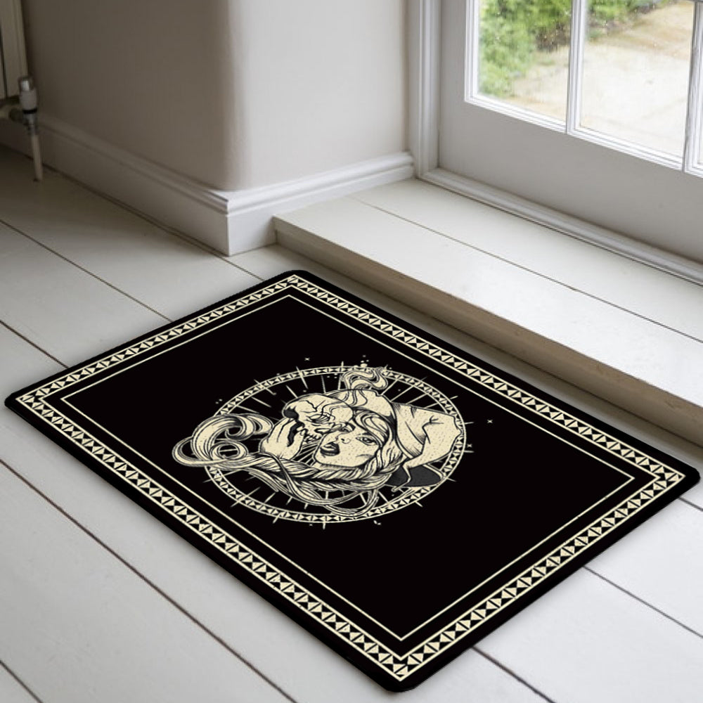 Svart Dörrmatta Med Häxa Och Dödskalle