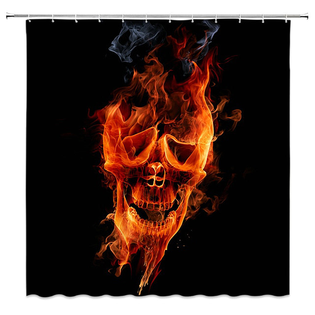 Duschdraperi Dödskalle Med Eldslågor