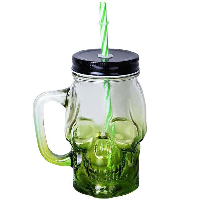 Dödskalle Glasflaska Med Sugrör