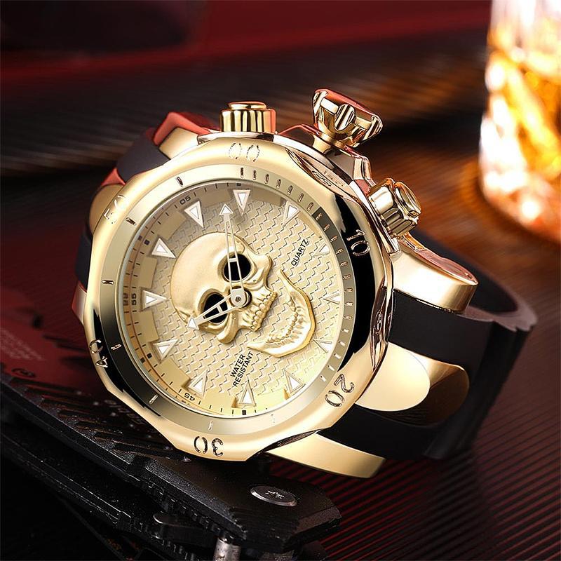 Dödskalle Klocka Guldstål